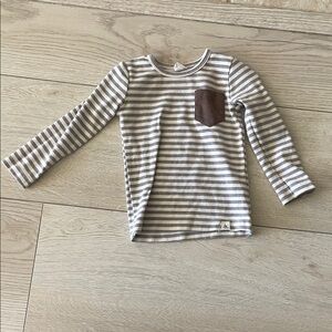 Kids Long Sleeve Striped Shirt with Brown Pocket